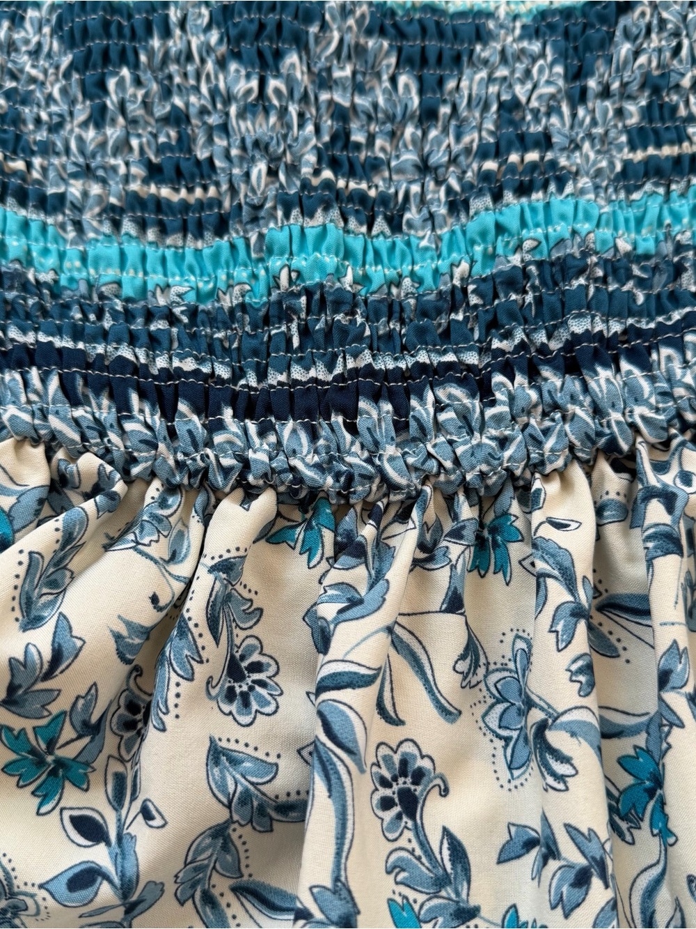 Boho Smocked Maxi Dress Blue Floral Satin Spaghetti Strap Medium Cottagecore - Picture 8 of 11